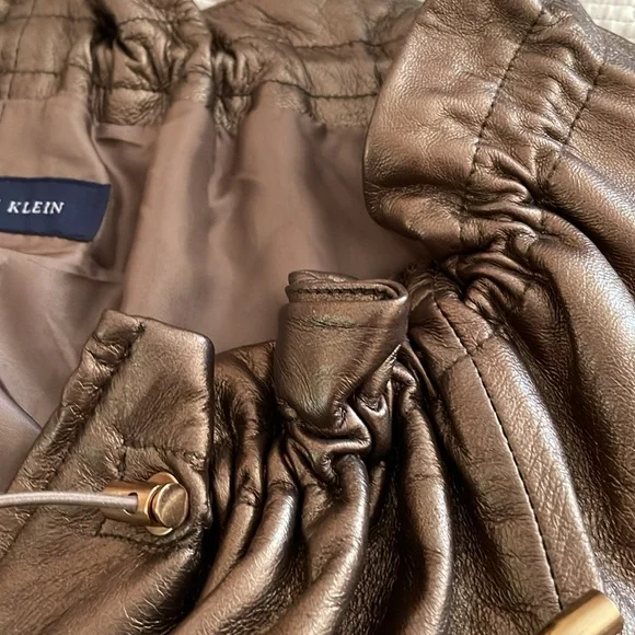 New genuine leather Anne KleinBumper jacketL soft brown adjustable neck